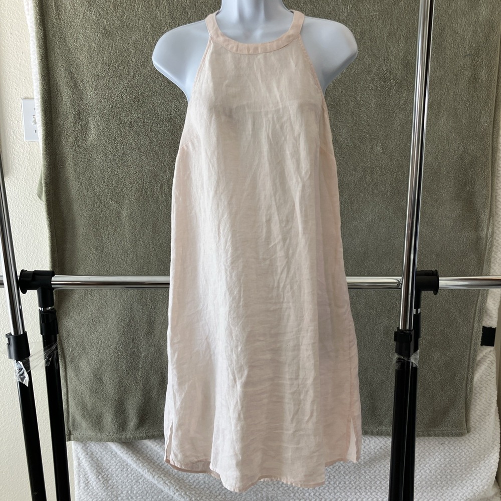 St. Tropez 100%‎ Linen Halter Dress Small Pink Coastal Breathable Minimalist